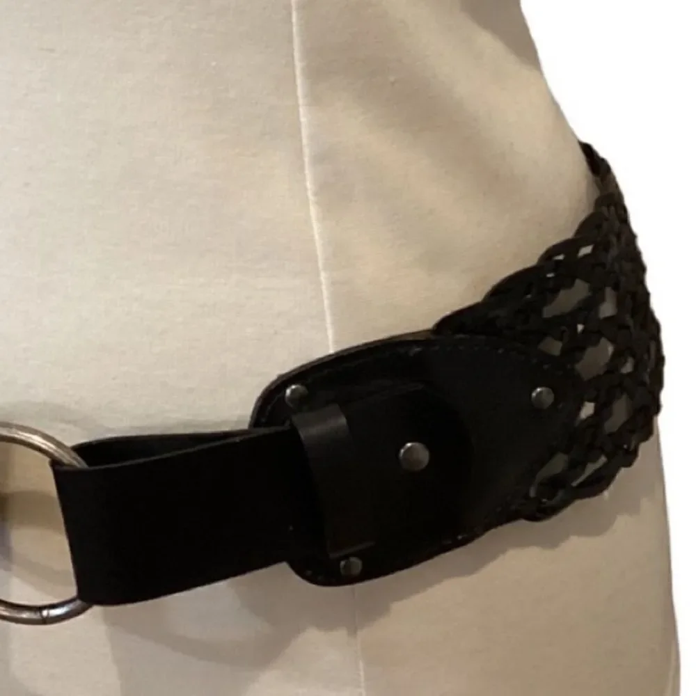 LP by Linea Pelle Vegan Black Woven Belt Faux Leather Large